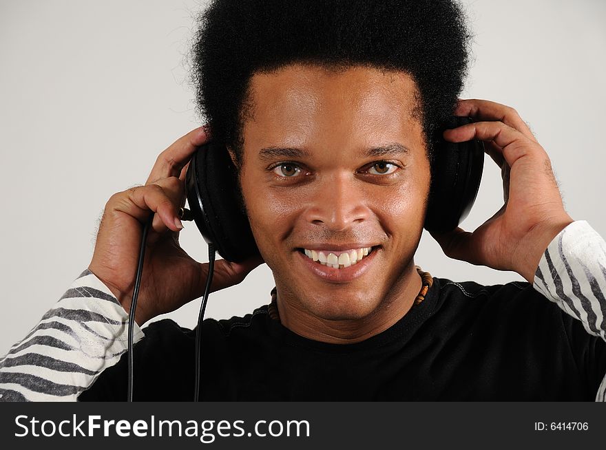 Happy man with headphones