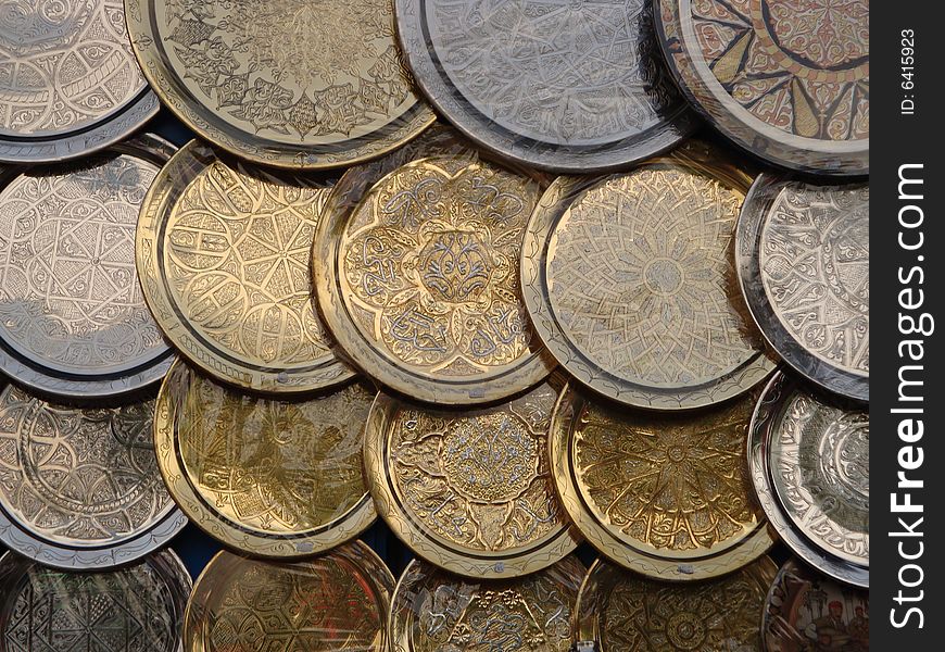 Metal platters for sale in Sidi Bou Said, Tunisia