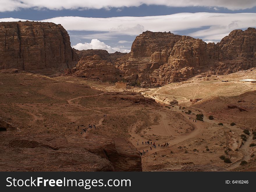 City Petra (Jordan) - a city in rocks from multi-coloured sandstone, capital of the ancient Nabatean kingdom, the most known historical sight of Jordan; it is included in the list of the world heritage of UNESCO. The top view. City Petra (Jordan) - a city in rocks from multi-coloured sandstone, capital of the ancient Nabatean kingdom, the most known historical sight of Jordan; it is included in the list of the world heritage of UNESCO. The top view.