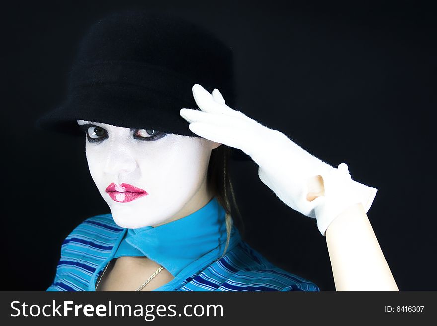 Portrait of the mime on a black background