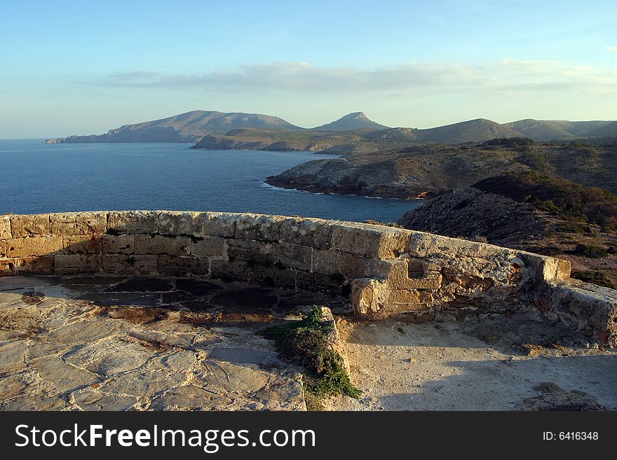 View point from tower over a east side of island Majorca in Spain