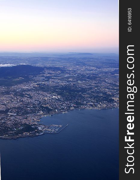 Aerial view of Tejo river around Lisbon.