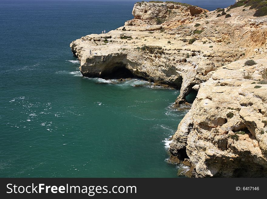 Coastline with caves - Algarve, Portugal.