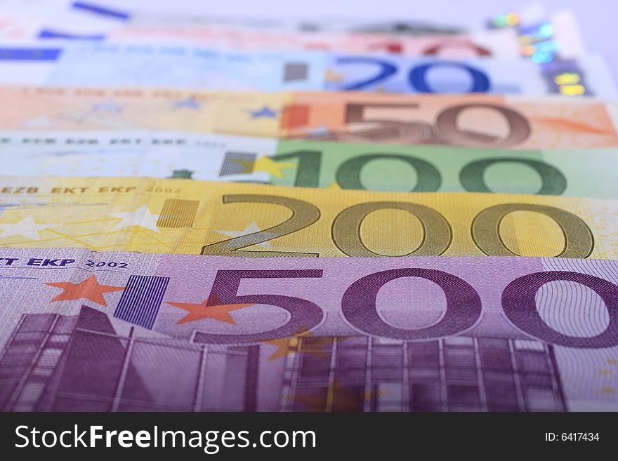 Complete set of European banknotes from 500 to 5 hundred euros