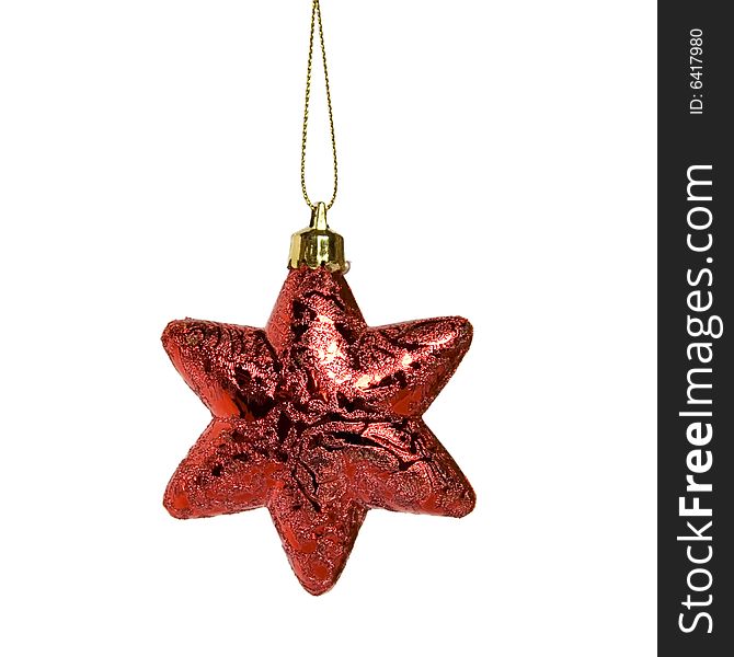 Hanging six pointed red Christmas star. Hanging six pointed red Christmas star