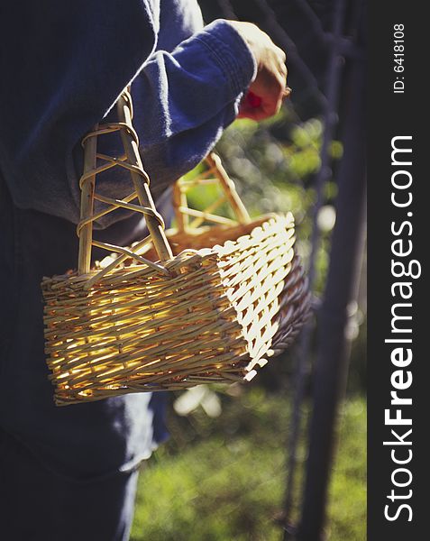 Woman Carrying Empty Garden Basket
