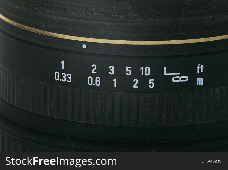 A focus scale on a camera lens