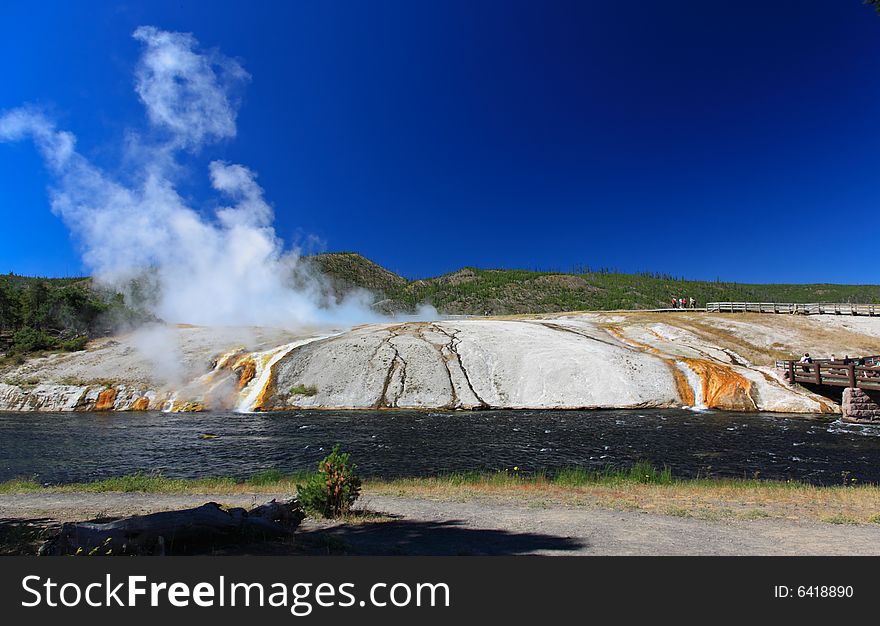 The scenery at Midway Geyser Basin in Yellowstone National Park