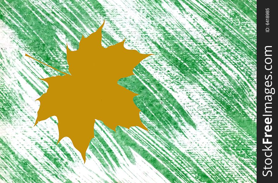 Sheet of the maple on green abstract background