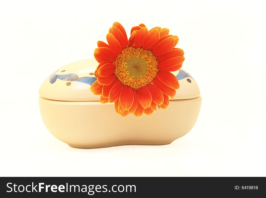 A flower on a porcelain jar. A flower on a porcelain jar