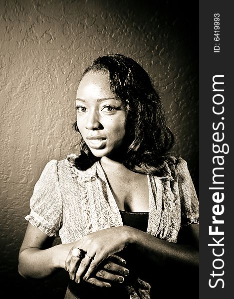 A young african american girl, photographed in the studio.