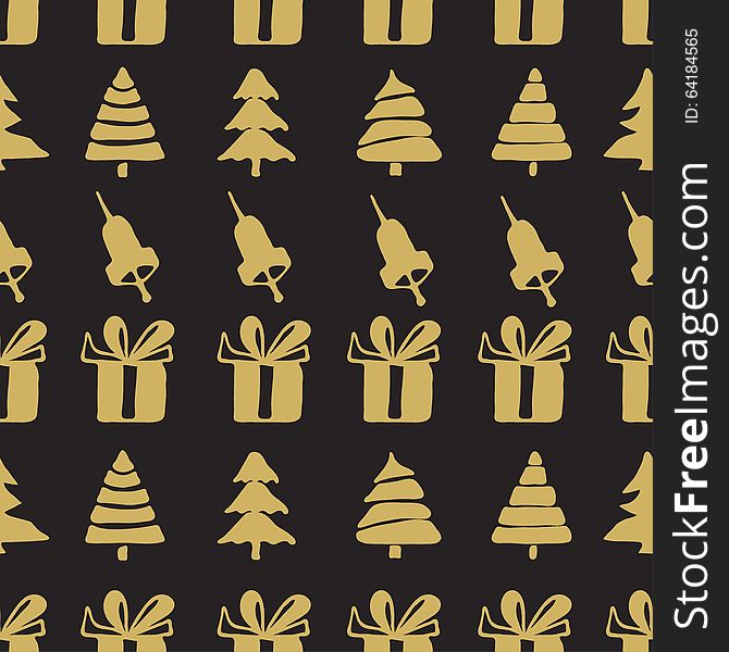 Seamless Patterns Bells, Boxes And Fir-trees