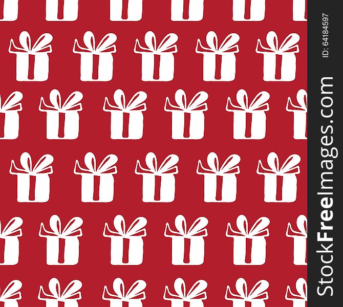 Seamless vector pattern with gift boxes white on red