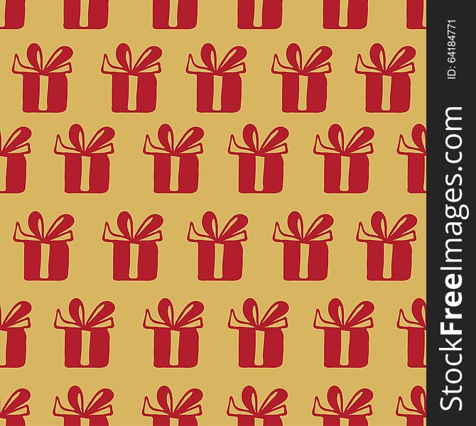 Seamless vector pattern with gift boxes red on gold
