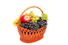 Bunches Of Grapes And Apples In Basket. Royalty Free Stock Photos