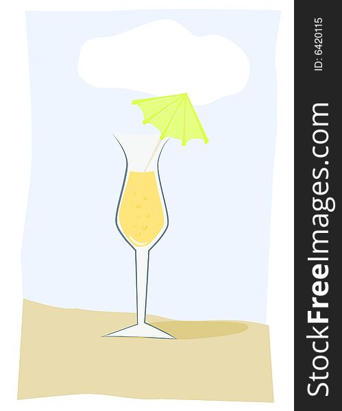 Illustration of summer drink on beach