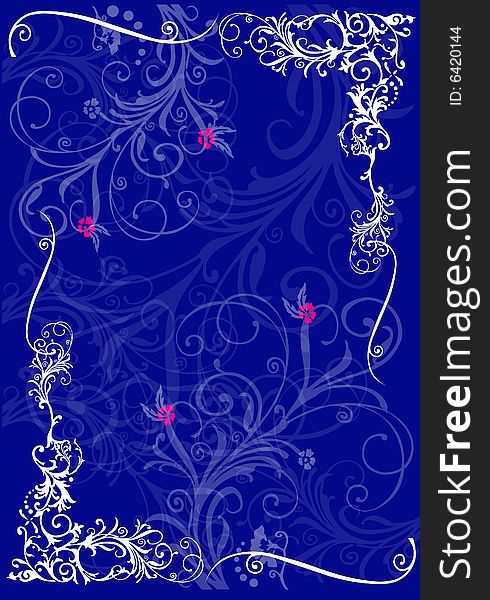 Drawing a floral border on the blue background #