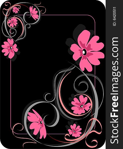 Black background with flower and scroll. Black background with flower and scroll