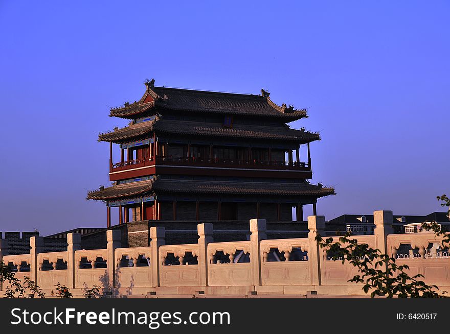 Chinese ancient building in the dusk