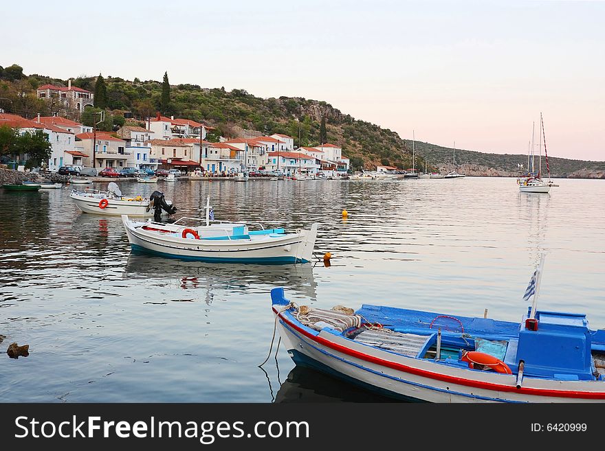 The village of Ierakas, Lakonia area, Greece, on the inlet of a  fjord-like bay. The village of Ierakas, Lakonia area, Greece, on the inlet of a  fjord-like bay