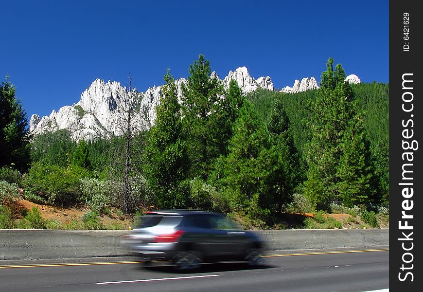 Castle Crags With Speeding Car