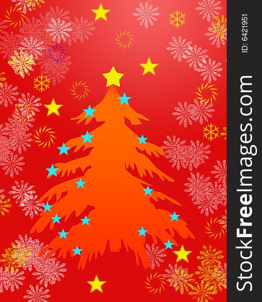 Funky star christmas background with xmas tree