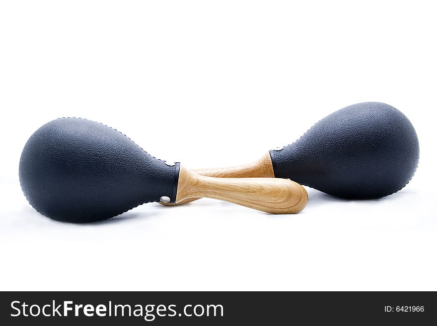 Pair of black plastic maracas isolated on white