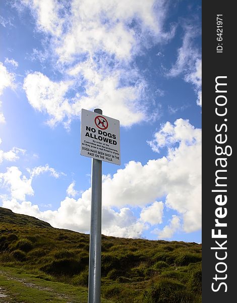 A no dogs allowed sign on a sheep farmers land. A no dogs allowed sign on a sheep farmers land