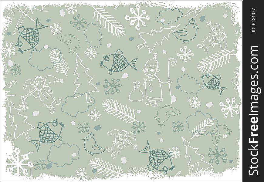 Background vector winter style with angel and fisch. Background vector winter style with angel and fisch
