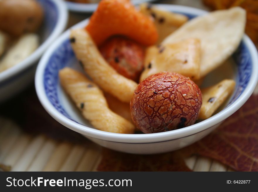 Some asian rice cockies in chinese table-ware