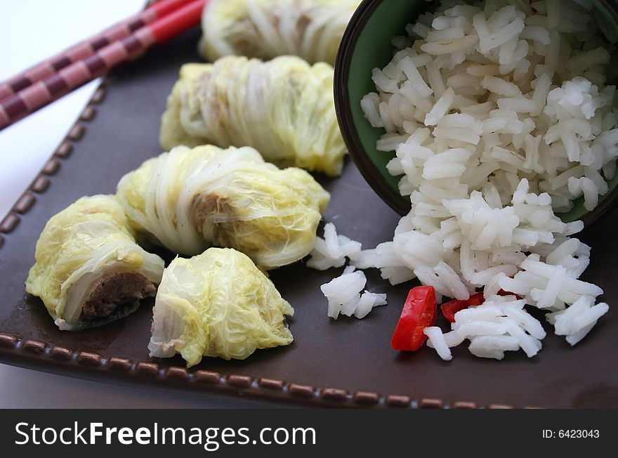 A chinese meal of cabbage and meat. A chinese meal of cabbage and meat