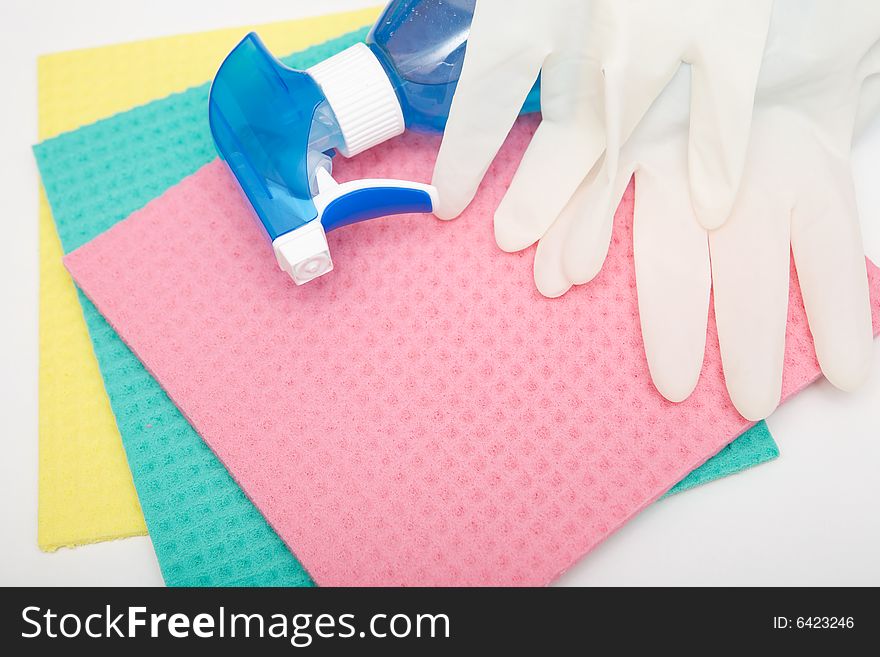 Cleaning accessories on white background. Cleaning accessories on white background