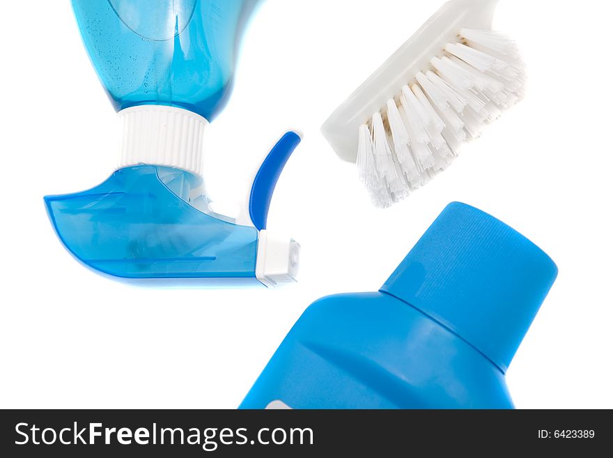 Cleaning accessories on white background. Cleaning accessories on white background