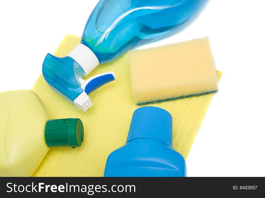 Cleaning accessories on white background. Cleaning accessories on white background