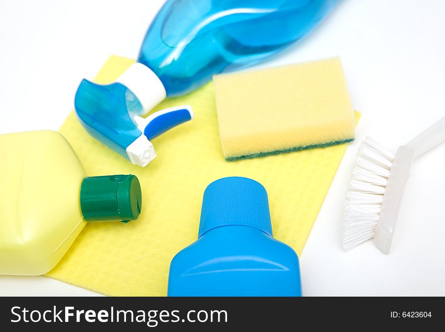 Cleaning accessories on white background. Cleaning accessories on white background