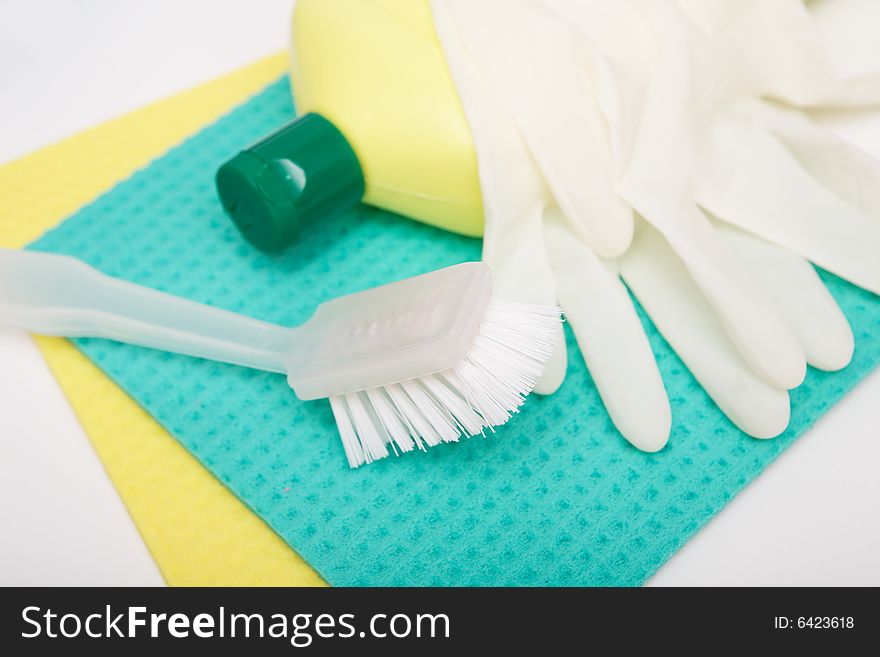 Cleaning accessories on white background. Cleaning accessories on white background