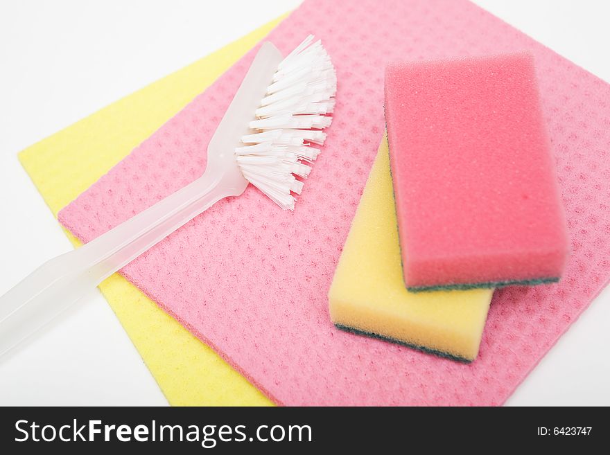 Cleaning accessories on white background. Cleaning accessories on white background