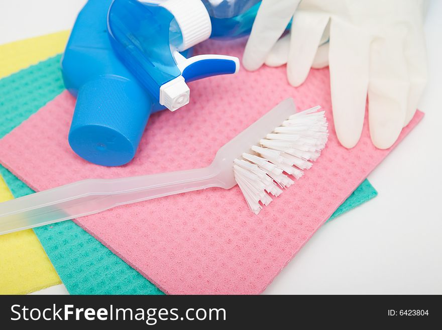 Cleaning accessories on white background. Cleaning accessories on white background