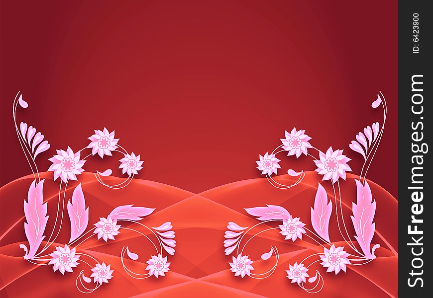 Abstract background with transparent waves and flowers