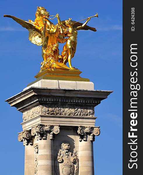 France; Paris; Bronze And Golden Leaf Statue