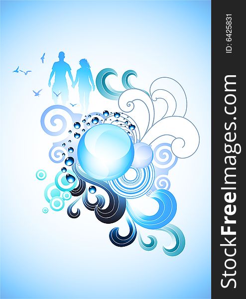 Funky Blue Elements background.  Illustration.