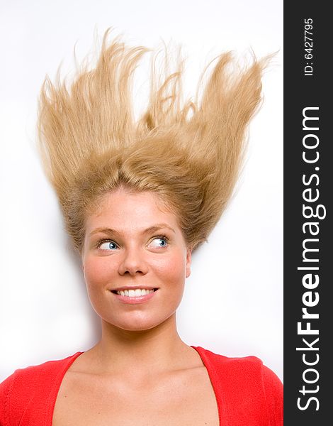 Portrait of surprised woman over white background. Portrait of surprised woman over white background