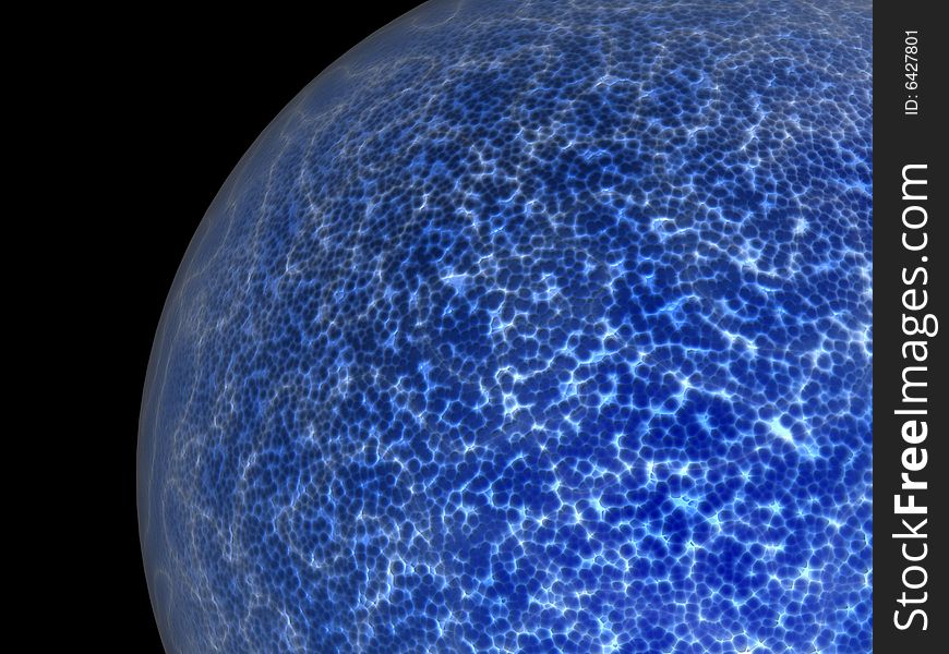 Blue global alien cell with strange texture in black background