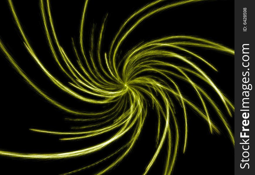 Bright green particles in vortex emission arrangement