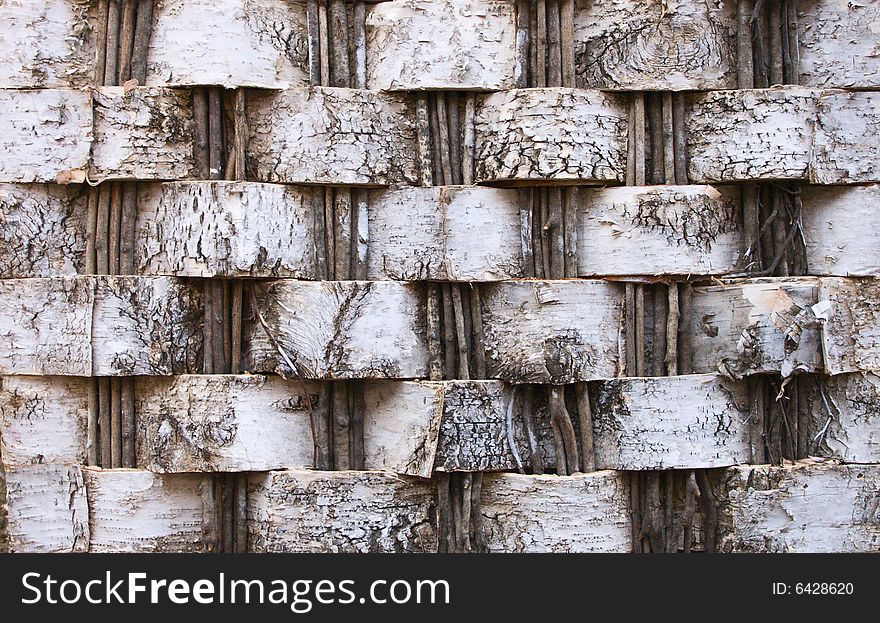 Hedge from bark and wicker, texture. Hedge from bark and wicker, texture