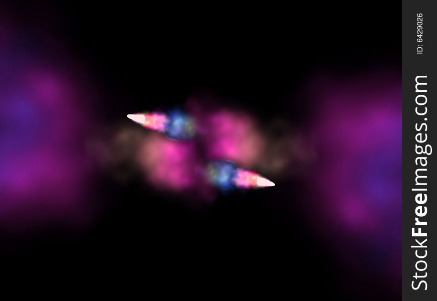 Two smoke emissions with different colors in black background