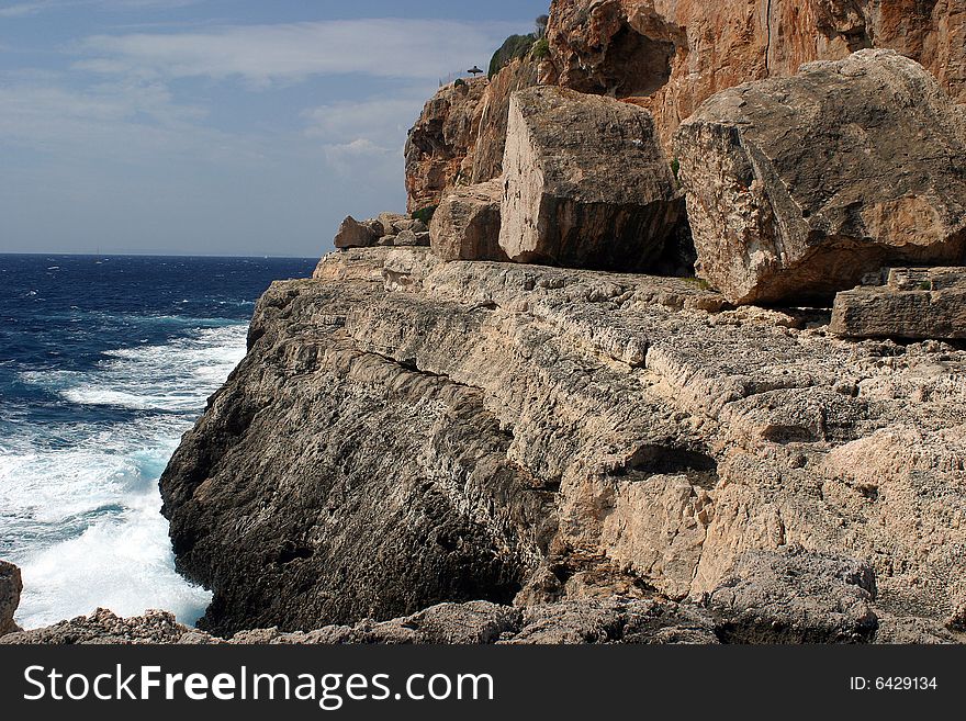 Big rocks on a opened sea in Majorca in Spain