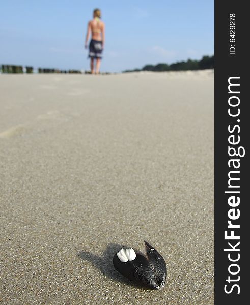 Girl on the beach.Baltic Sea.