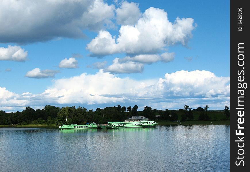 Onega lake. Archipelago of Kizhi. Picturesque landscape. North forest island. Summer. Historical museum ensemble.