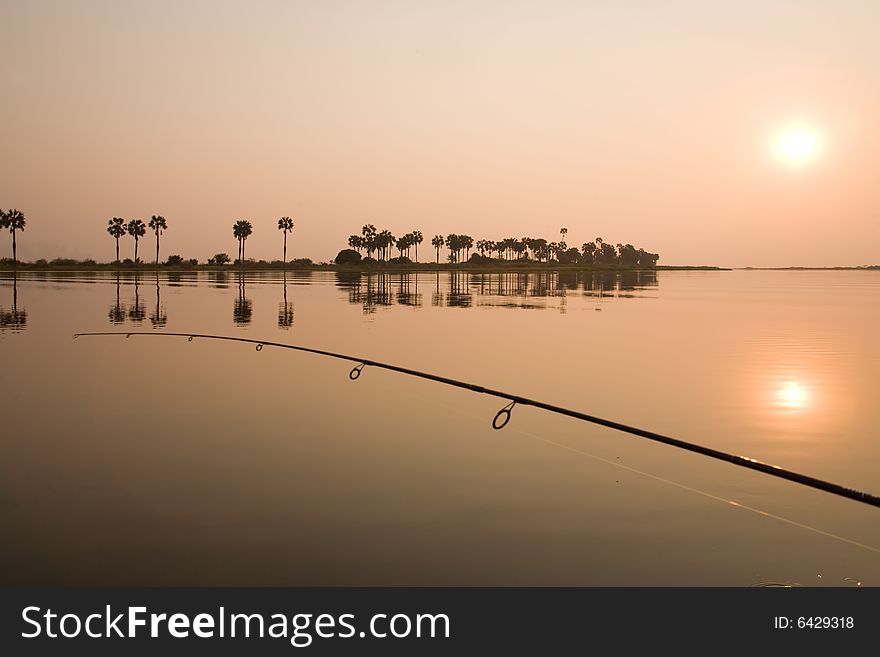 Sunset while fishing on the Kafuie river Zambia Africa. Sunset while fishing on the Kafuie river Zambia Africa